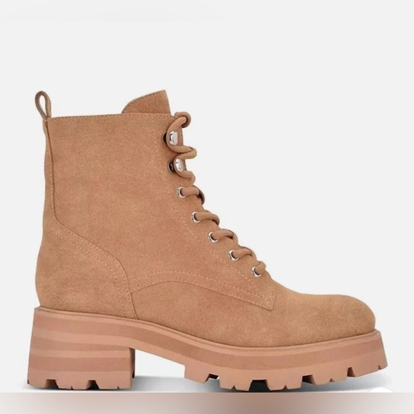 Nib Marc Fisher Lucien Leather Combat Boots in Light Natural - Picture 2 of 13